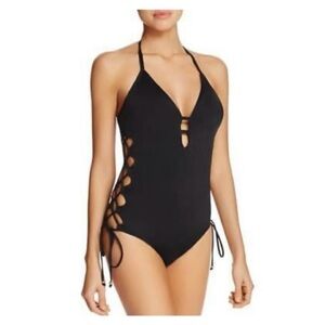 New Laundry by Shelli Segal Black Cutout Halter One Piece Swimsuit Women’s XS